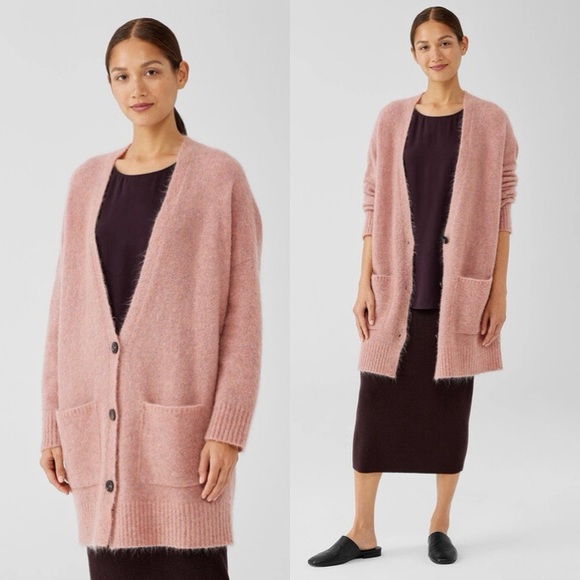 Eileen Fisher Mohair Plush Melange V-Neck Cardigan In Pink Size XS - Picture 8 of 8